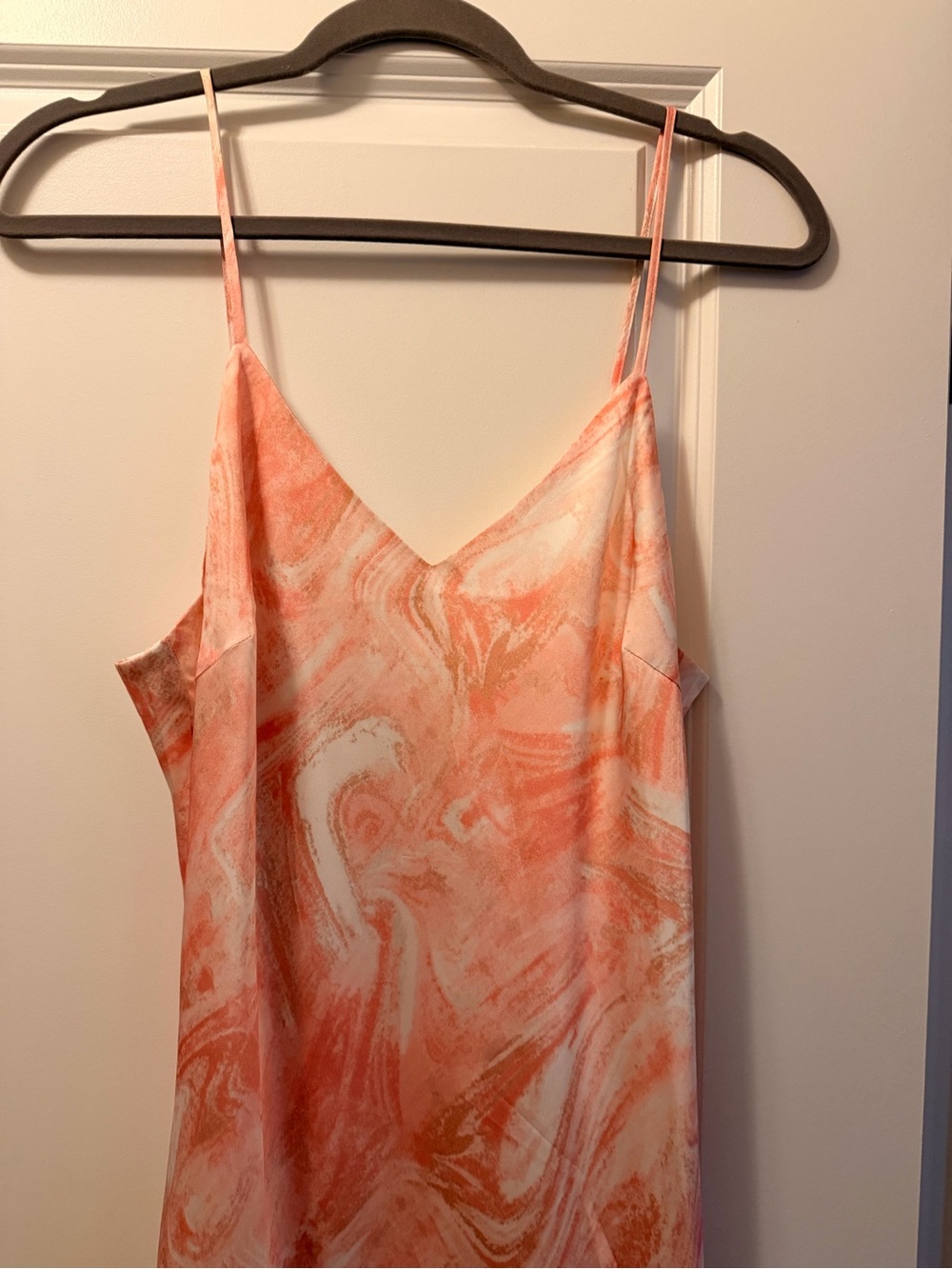 Marble Print Slip Dress in Peach & Cream